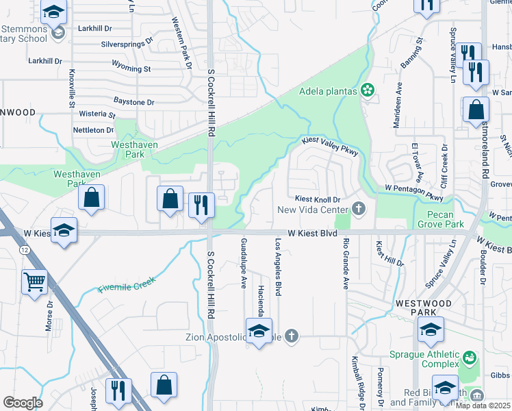 map of restaurants, bars, coffee shops, grocery stores, and more near 4123 Elice Court in Dallas
