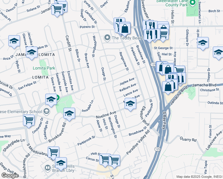 map of restaurants, bars, coffee shops, grocery stores, and more near 738 Carlsbad Street in Spring Valley