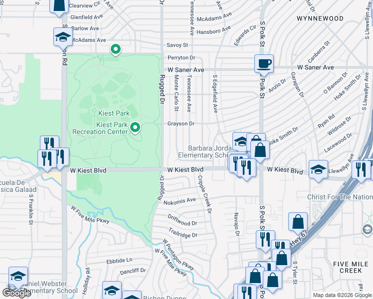 map of restaurants, bars, coffee shops, grocery stores, and more near 3451 Tennessee Avenue in Dallas