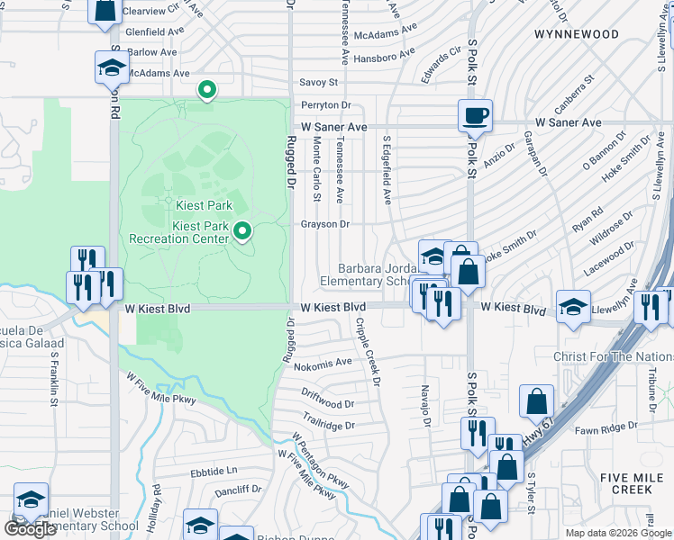 map of restaurants, bars, coffee shops, grocery stores, and more near 3451 Tennessee Avenue in Dallas