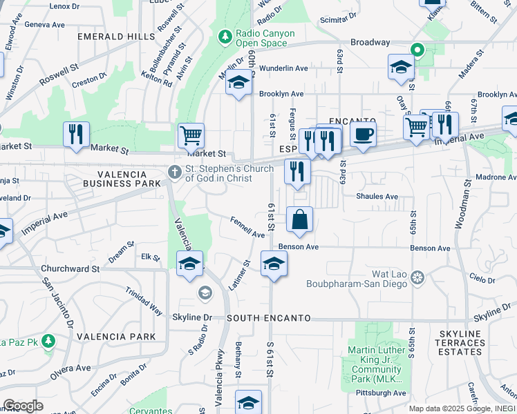 map of restaurants, bars, coffee shops, grocery stores, and more near 6078 Nancita Court in San Diego