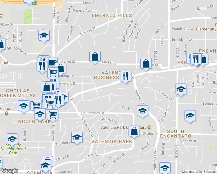 map of restaurants, bars, coffee shops, grocery stores, and more near 5479 Imperial Avenue in San Diego