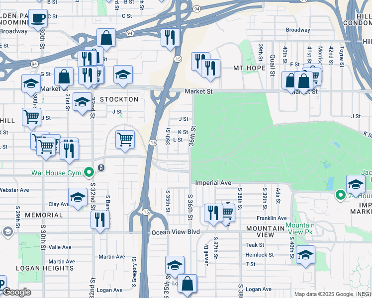 map of restaurants, bars, coffee shops, grocery stores, and more near 230 36th Street in San Diego