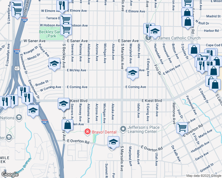 map of restaurants, bars, coffee shops, grocery stores, and more near 3103 Alaska Avenue in Dallas