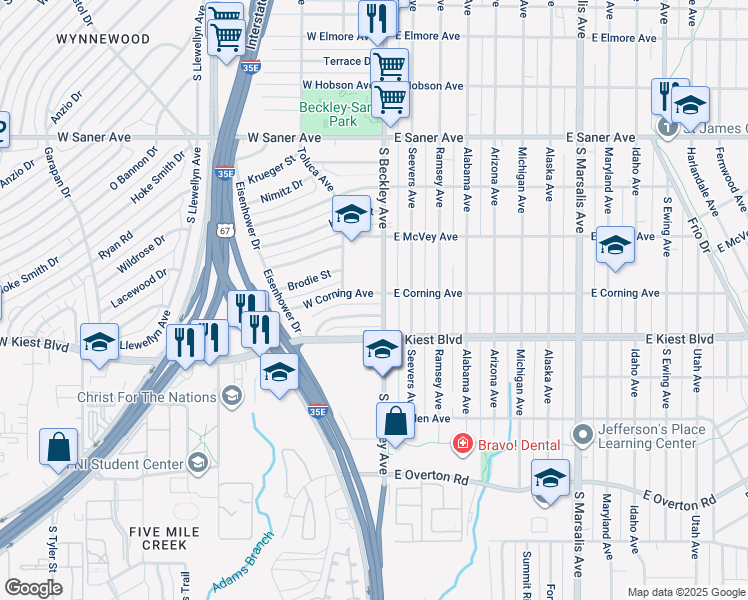map of restaurants, bars, coffee shops, grocery stores, and more near 106 West Corning Avenue in Dallas