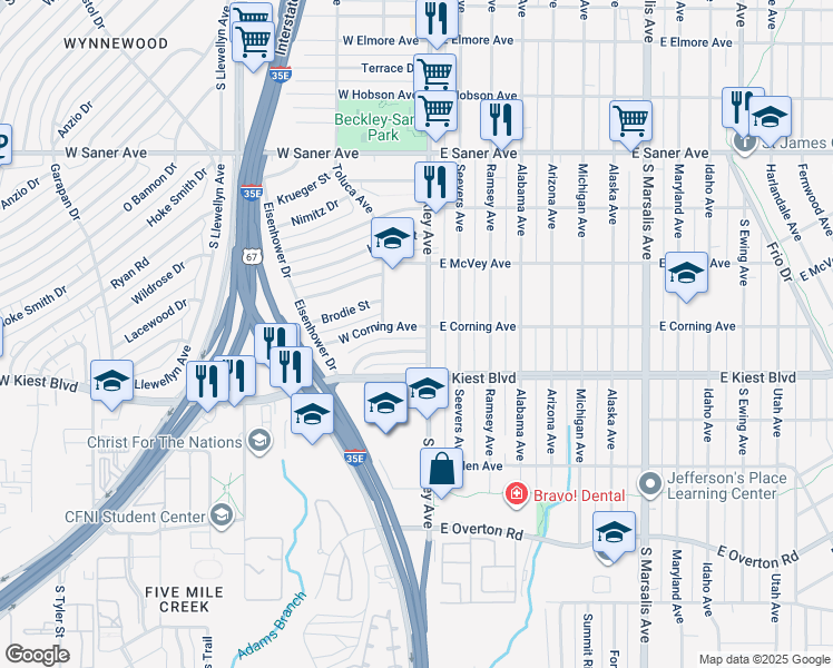 map of restaurants, bars, coffee shops, grocery stores, and more near 106 West Corning Avenue in Dallas