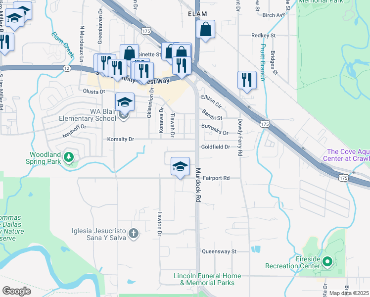 map of restaurants, bars, coffee shops, grocery stores, and more near 8019 North Nassau Circle in Dallas