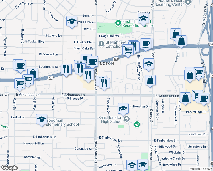map of restaurants, bars, coffee shops, grocery stores, and more near 1909 Park Avenue North in Arlington