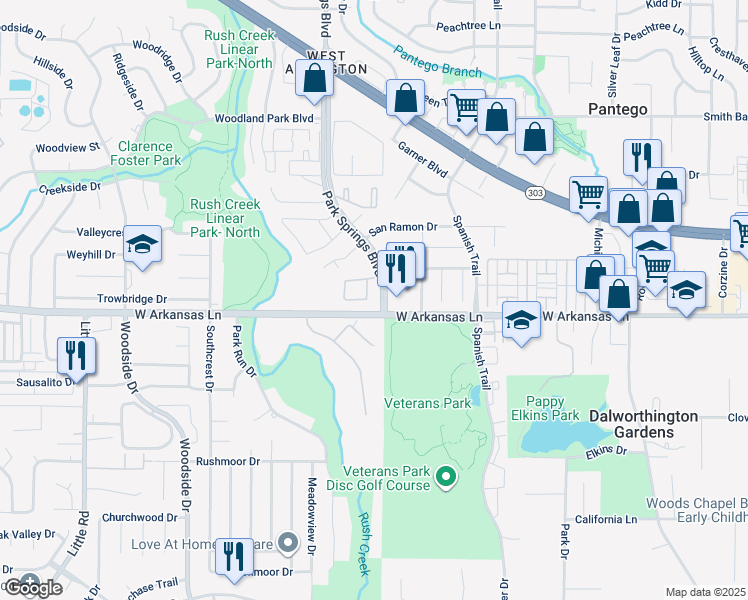 map of restaurants, bars, coffee shops, grocery stores, and more near 4039 Appian Way in Arlington