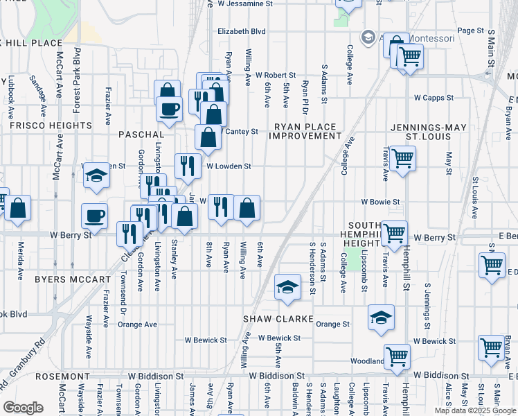 map of restaurants, bars, coffee shops, grocery stores, and more near 3010 6th Avenue in Fort Worth