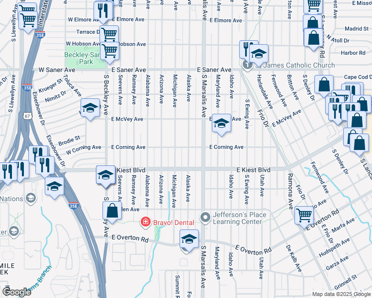 map of restaurants, bars, coffee shops, grocery stores, and more near 3103 Alaska Avenue in Dallas