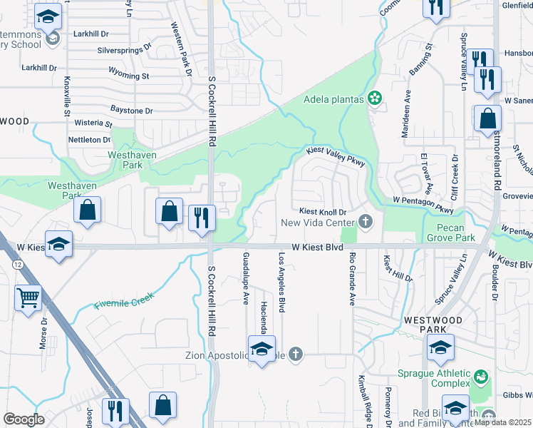map of restaurants, bars, coffee shops, grocery stores, and more near 4123 Elice Court in Dallas