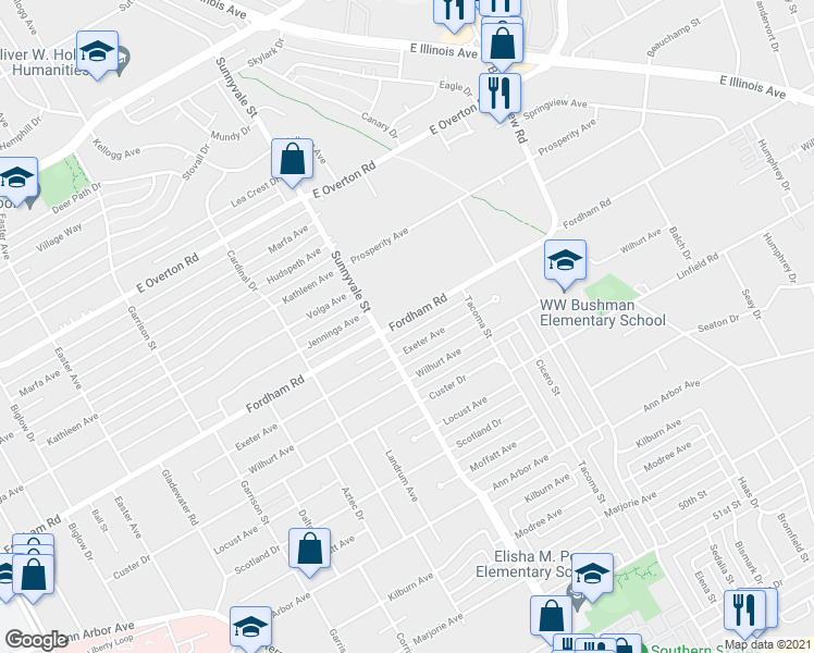 map of restaurants, bars, coffee shops, grocery stores, and more near 2722 Fordham Road in Dallas