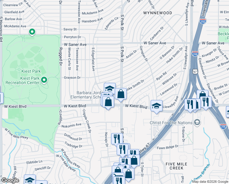 map of restaurants, bars, coffee shops, grocery stores, and more near 1123 Hoke Smith Drive in Dallas