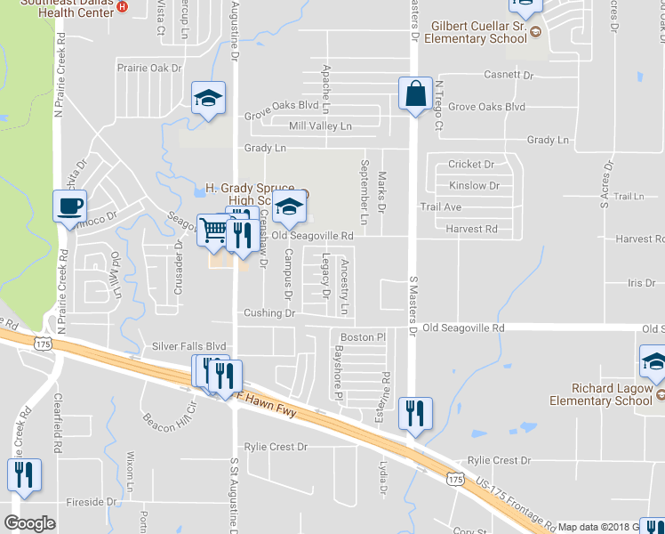 map of restaurants, bars, coffee shops, grocery stores, and more near 330 Legacy Drive in Dallas