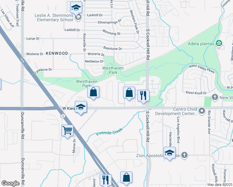 map of restaurants, bars, coffee shops, grocery stores, and more near 3037 Caballero Circle in Dallas