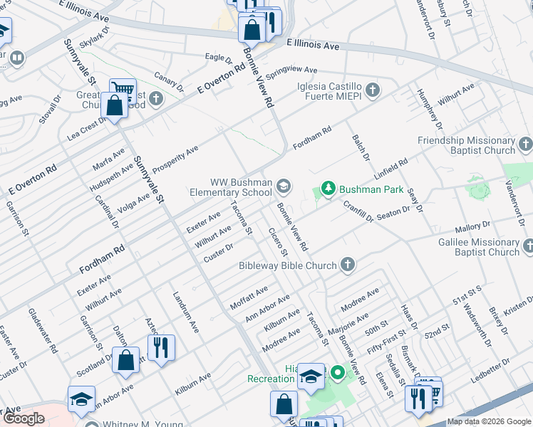 map of restaurants, bars, coffee shops, grocery stores, and more near 4206 Cicero Street in Dallas