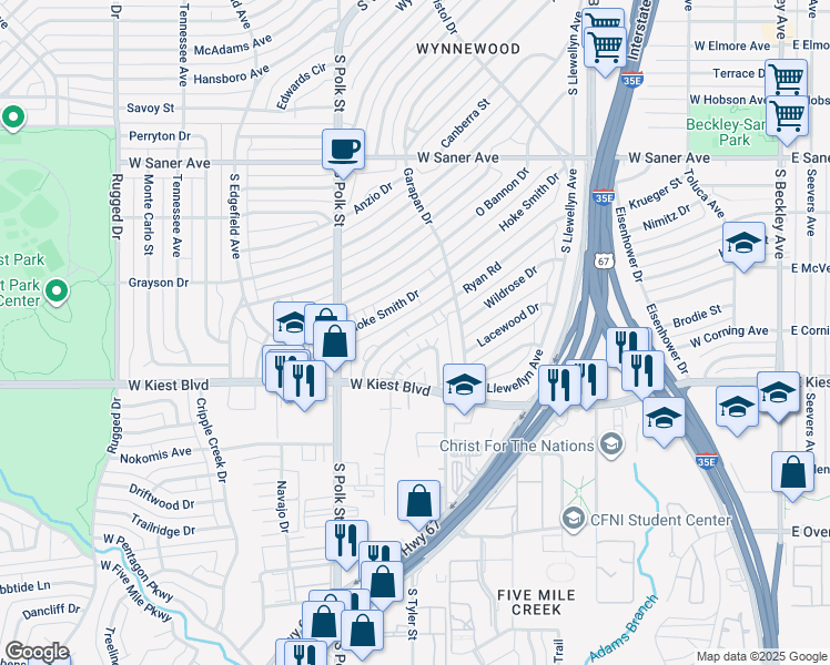 map of restaurants, bars, coffee shops, grocery stores, and more near 902 Ryan Road in Dallas