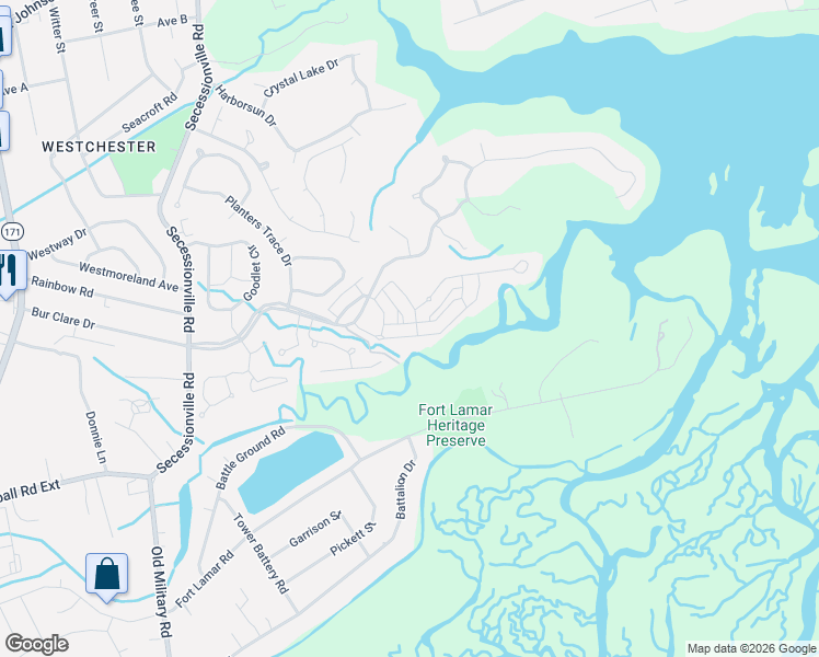 map of restaurants, bars, coffee shops, grocery stores, and more near 1052 Hills Plantation Drive in Charleston
