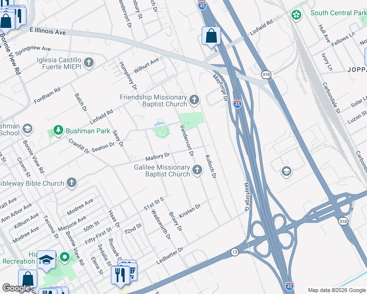 map of restaurants, bars, coffee shops, grocery stores, and more near 4443 Vandervort Drive in Dallas