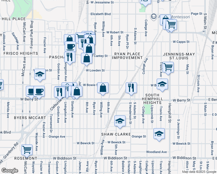 map of restaurants, bars, coffee shops, grocery stores, and more near 3010 6th Avenue in Fort Worth