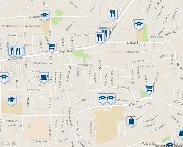 map of restaurants, bars, coffee shops, grocery stores, and more near 315 68th Street in San Diego