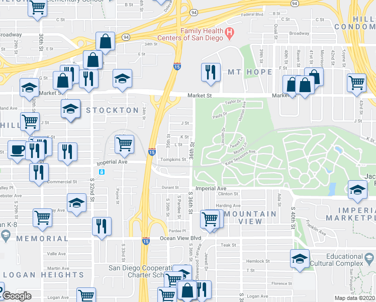 map of restaurants, bars, coffee shops, grocery stores, and more near 230 36th Street in San Diego