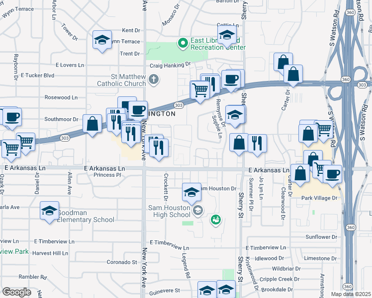 map of restaurants, bars, coffee shops, grocery stores, and more near 2014 Bridgeview Drive in Arlington