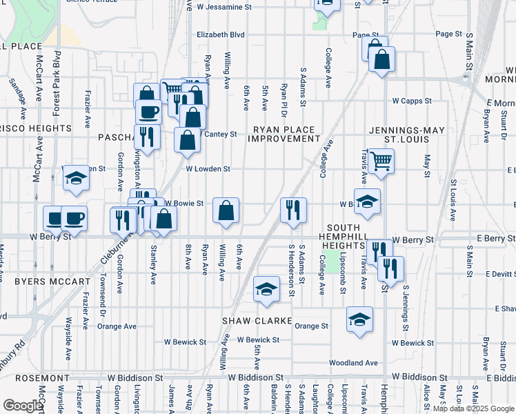 map of restaurants, bars, coffee shops, grocery stores, and more near 3000 5th Ave in Fort Worth