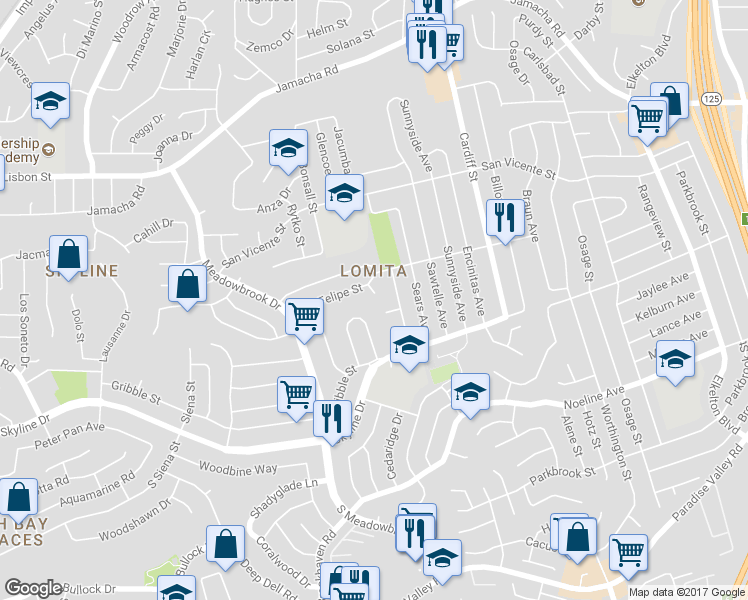 map of restaurants, bars, coffee shops, grocery stores, and more near 334 San Felipe Place in San Diego