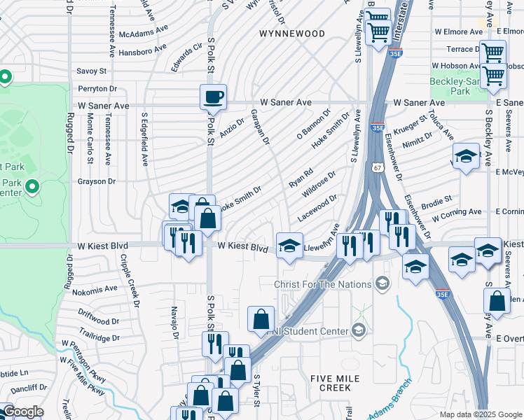 map of restaurants, bars, coffee shops, grocery stores, and more near 902 Ryan Road in Dallas