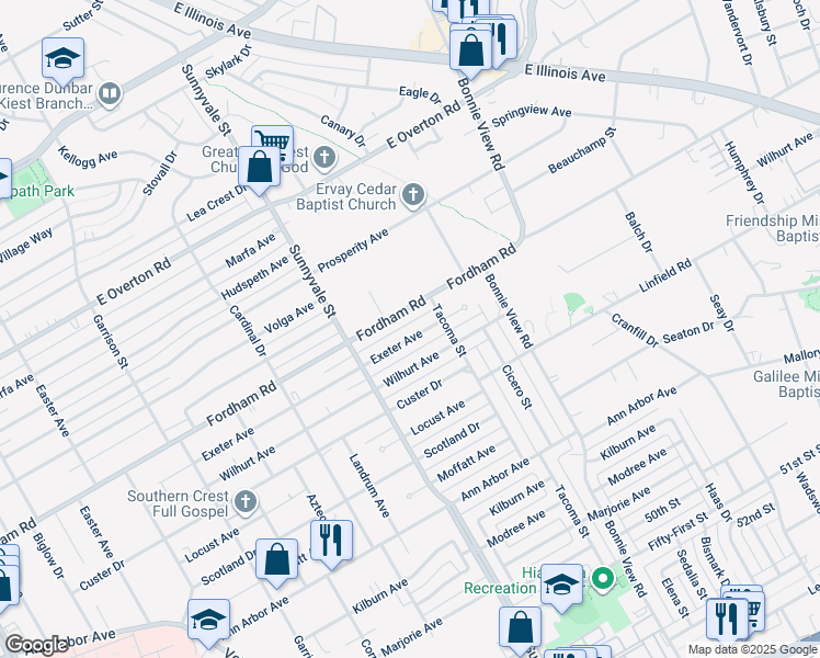map of restaurants, bars, coffee shops, grocery stores, and more near 2755 Exeter Avenue in Dallas