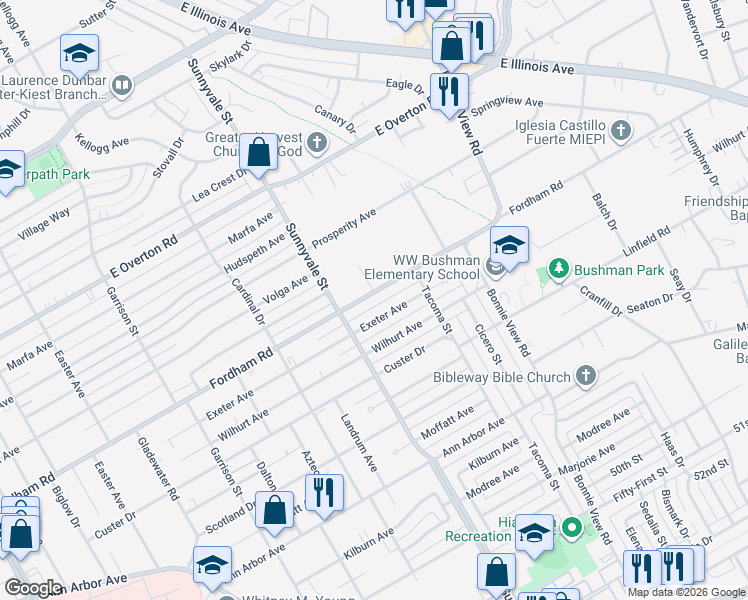 map of restaurants, bars, coffee shops, grocery stores, and more near 2722 Fordham Road in Dallas