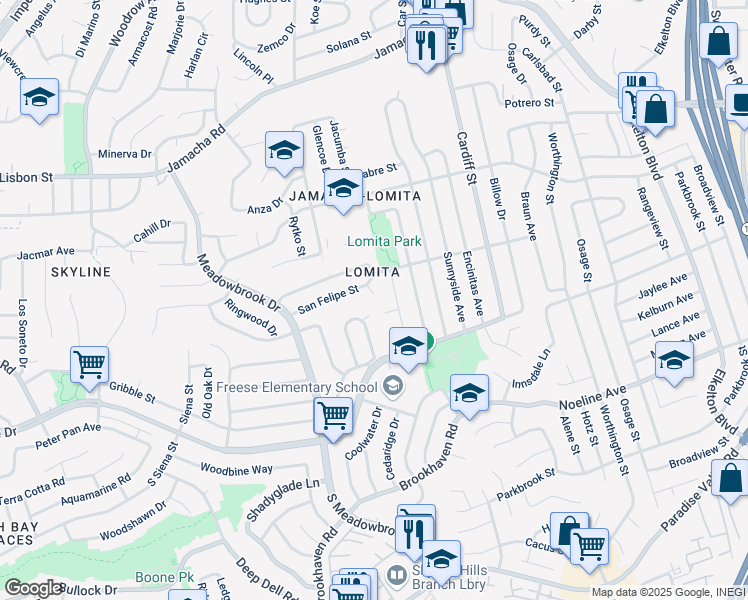 map of restaurants, bars, coffee shops, grocery stores, and more near 334 San Felipe Place in San Diego