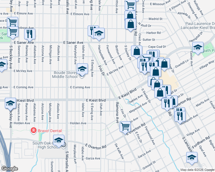 map of restaurants, bars, coffee shops, grocery stores, and more near 3103 Nebraska Avenue in Dallas