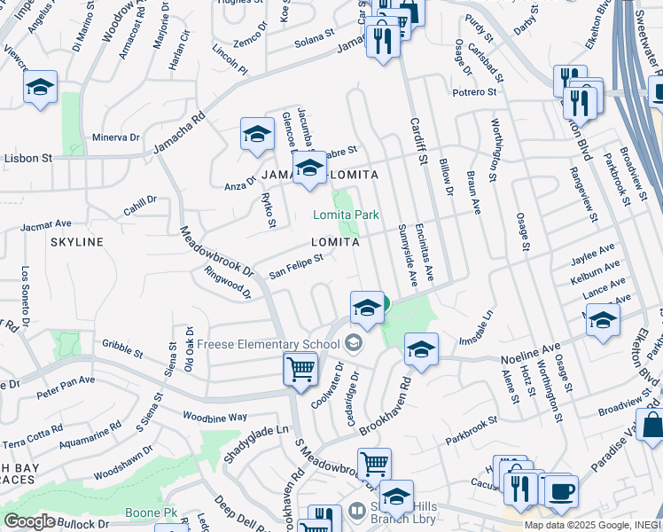 map of restaurants, bars, coffee shops, grocery stores, and more near 334 San Felipe Place in San Diego