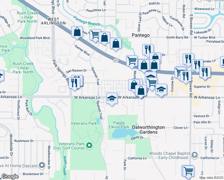 map of restaurants, bars, coffee shops, grocery stores, and more near 2232 Seville Court in Arlington