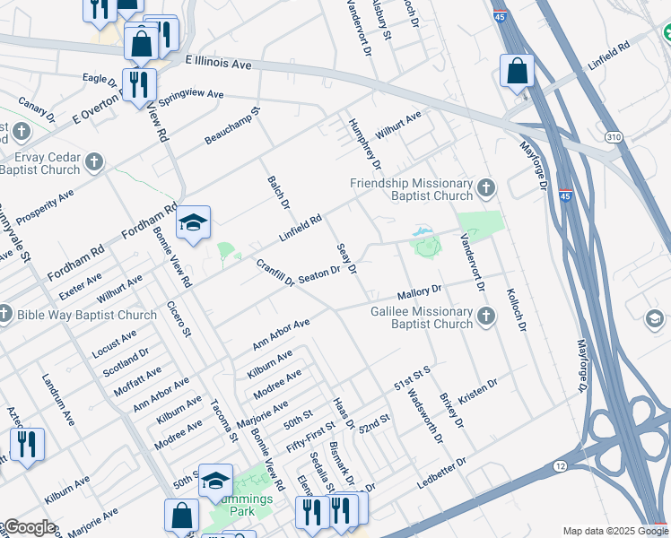 map of restaurants, bars, coffee shops, grocery stores, and more near 3017 Seaton Drive in Dallas