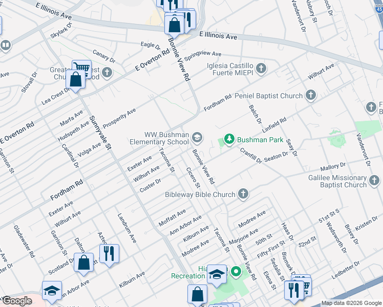 map of restaurants, bars, coffee shops, grocery stores, and more near 4206 Cicero Street in Dallas