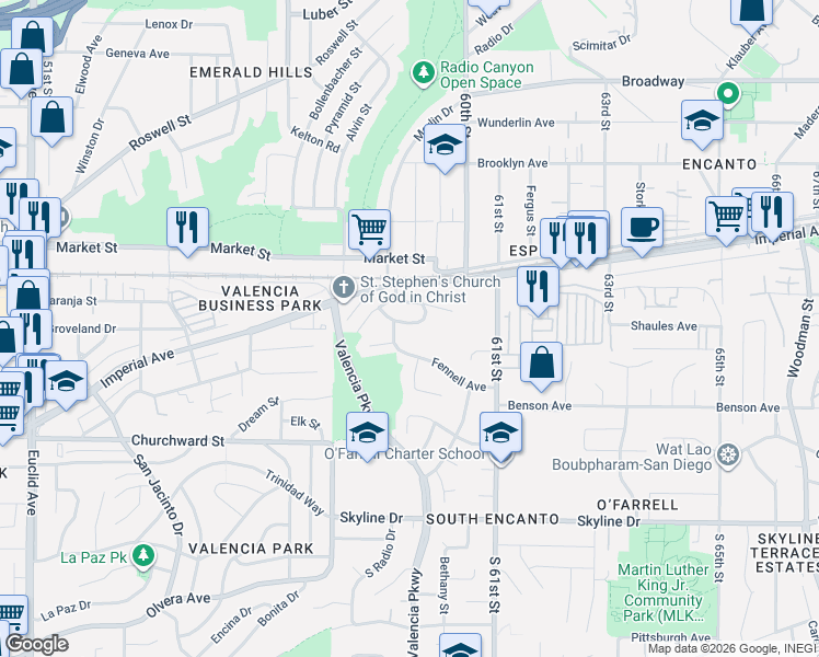 map of restaurants, bars, coffee shops, grocery stores, and more near 309 59th Street in San Diego