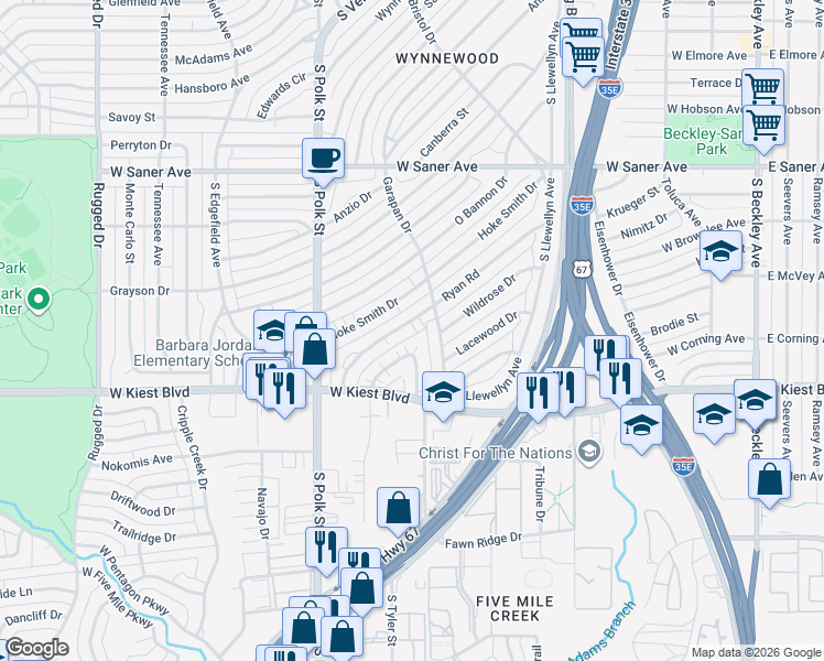 map of restaurants, bars, coffee shops, grocery stores, and more near 902 Ryan Road in Dallas