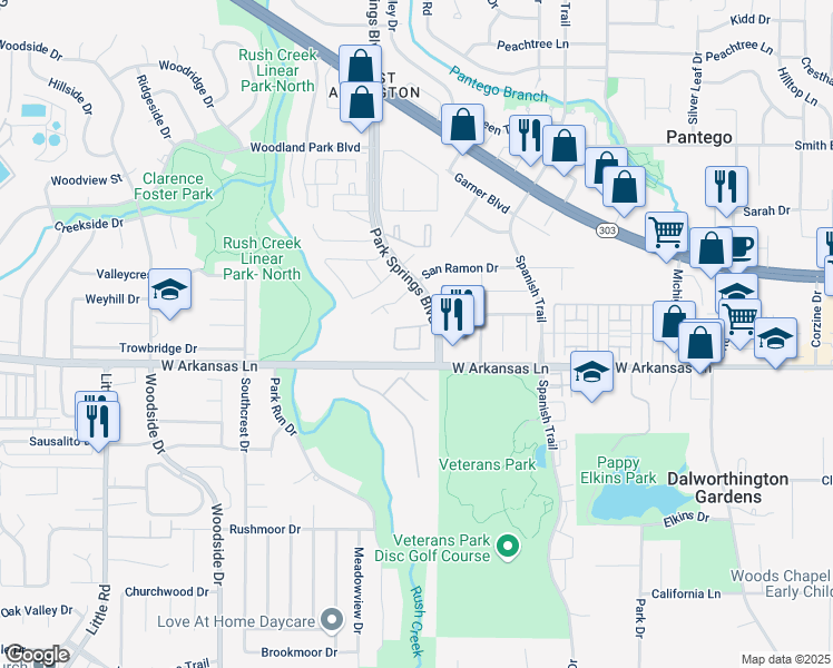 map of restaurants, bars, coffee shops, grocery stores, and more near 4039 Appian Way in Arlington