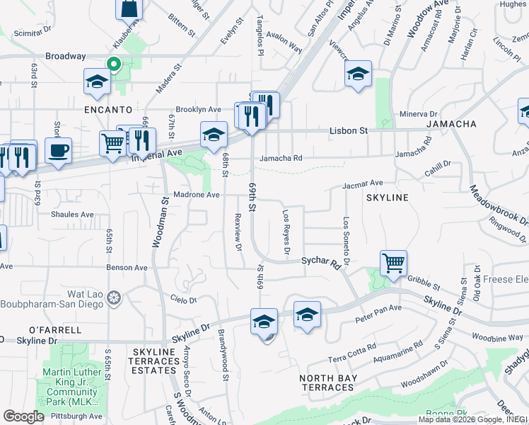 map of restaurants, bars, coffee shops, grocery stores, and more near 281 Elvado Way in San Diego