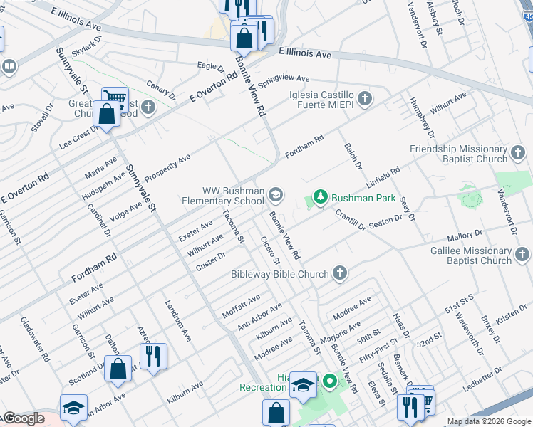 map of restaurants, bars, coffee shops, grocery stores, and more near 4206 Cicero Street in Dallas