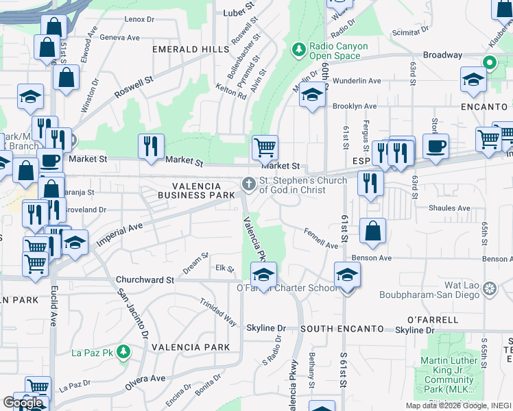 map of restaurants, bars, coffee shops, grocery stores, and more near 312 Thrush Street in San Diego