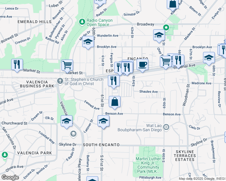 map of restaurants, bars, coffee shops, grocery stores, and more near 402 63rd Street in San Diego