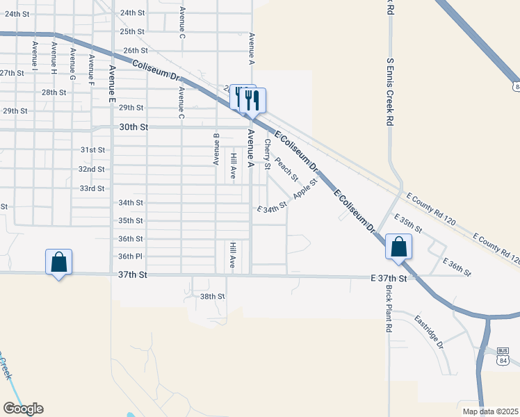 map of restaurants, bars, coffee shops, grocery stores, and more near 100 E 33rd St in Snyder