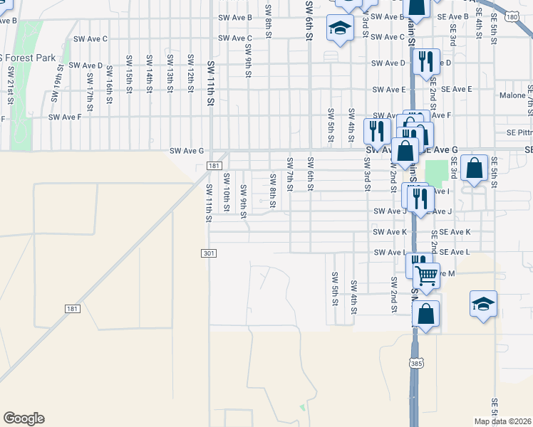 map of restaurants, bars, coffee shops, grocery stores, and more near 709 Southwest Ave J in Seminole