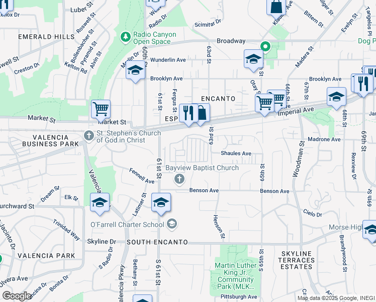 map of restaurants, bars, coffee shops, grocery stores, and more near 402 63rd Street in San Diego