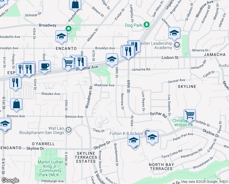 map of restaurants, bars, coffee shops, grocery stores, and more near 315 68th Street in San Diego